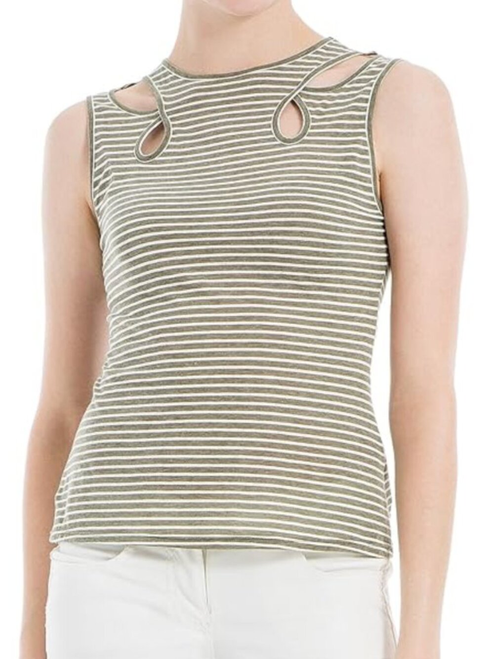 NEW NWT MAX STUDIO Striped Cutout Tank Top Gray Cream Beige Sleeveless Emo Scene